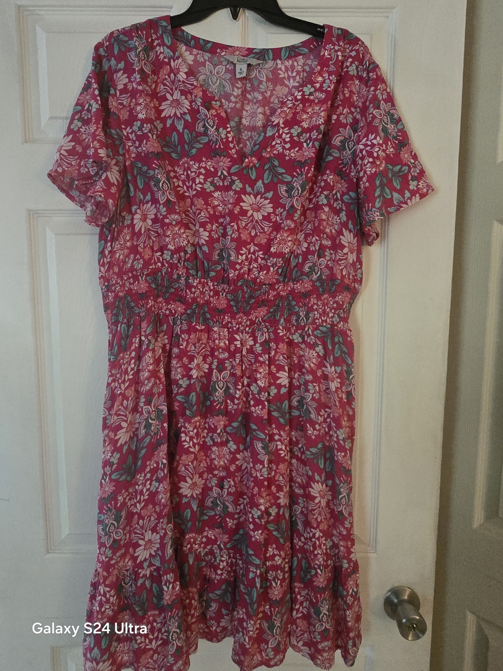 croft & barrow Pink Floral Short Sleeve Midi Dress